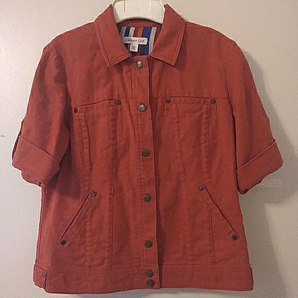 Coldwater Creek Linen Blend Snap Button Jacket Size 10
